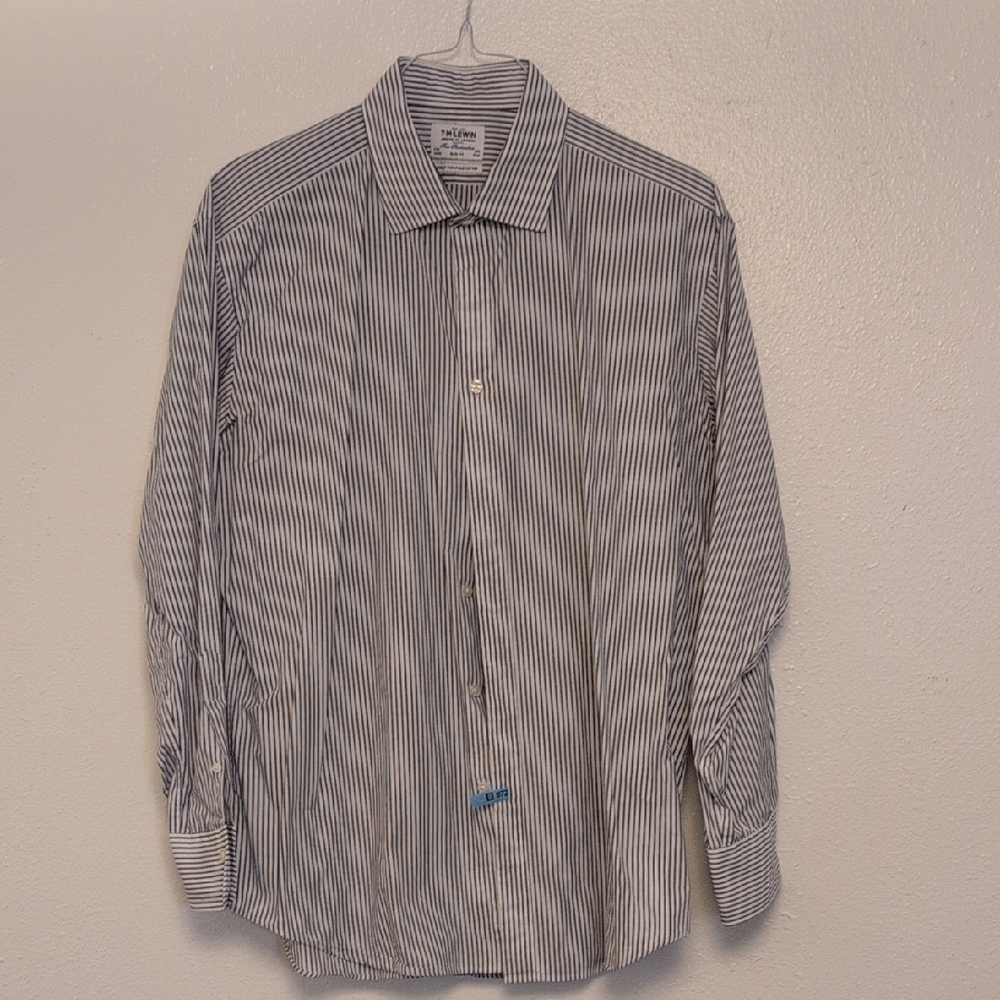 T.M.Lewin Black and White Dress Shirt with Striped Pattern